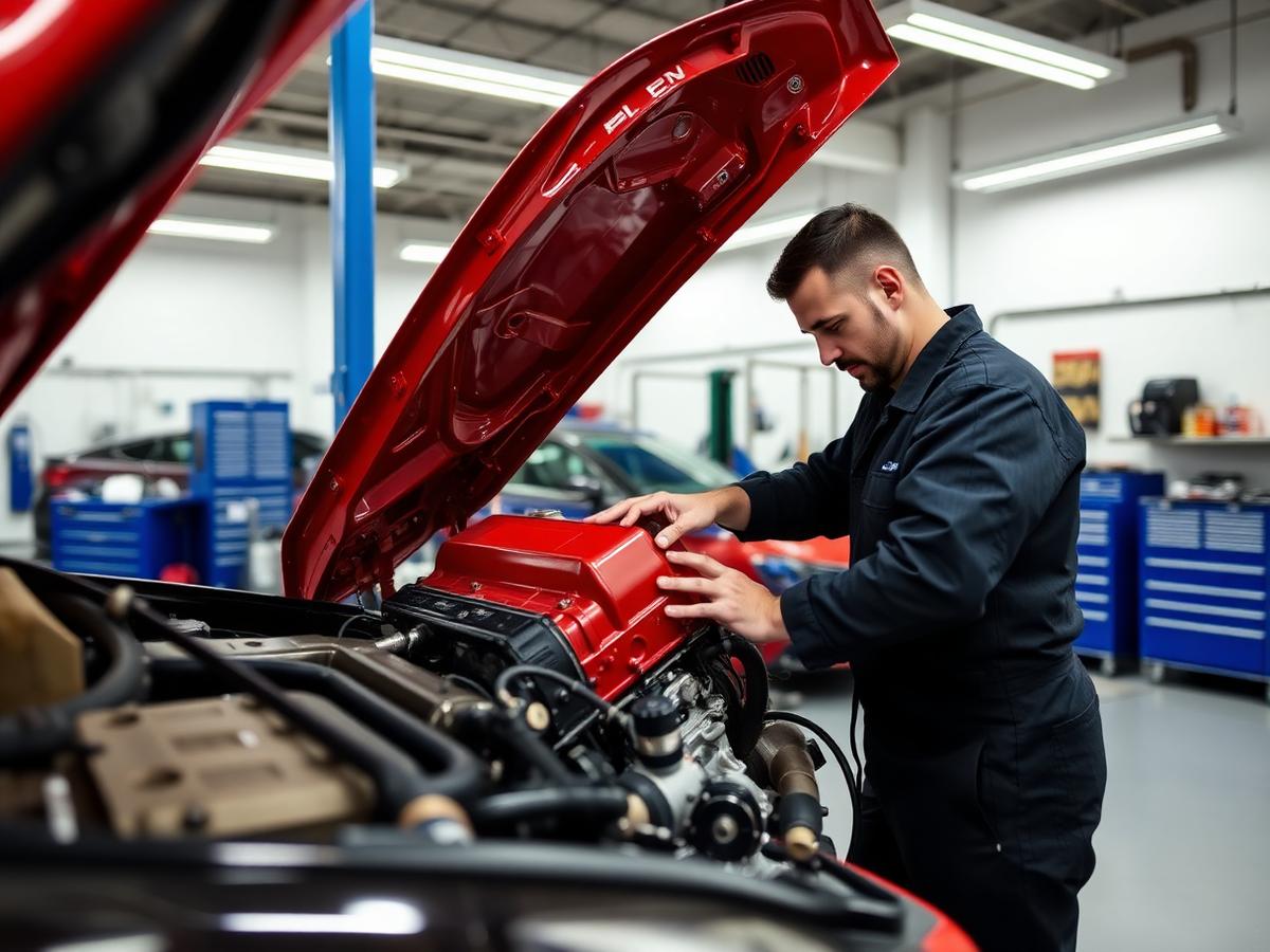 Mechanic servicing a car at Brhane Auto Service